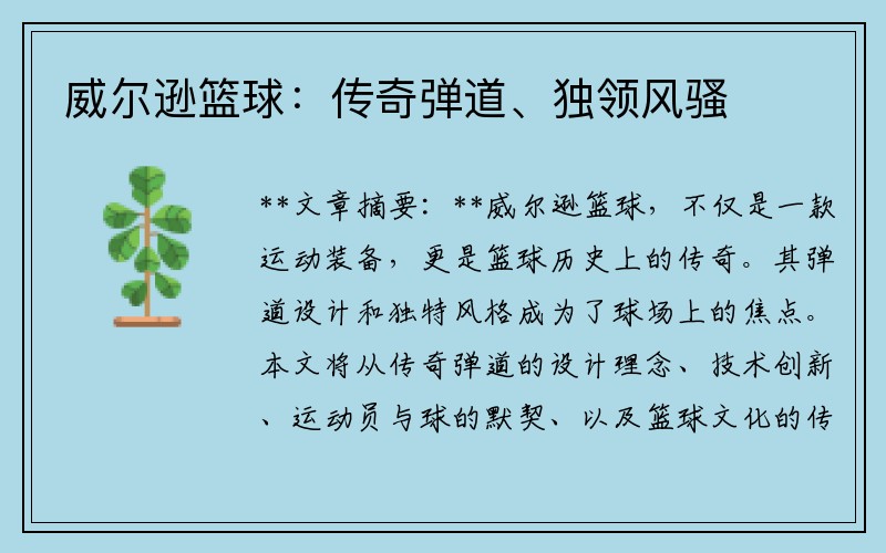 威尔逊篮球：传奇弹道、独领风骚